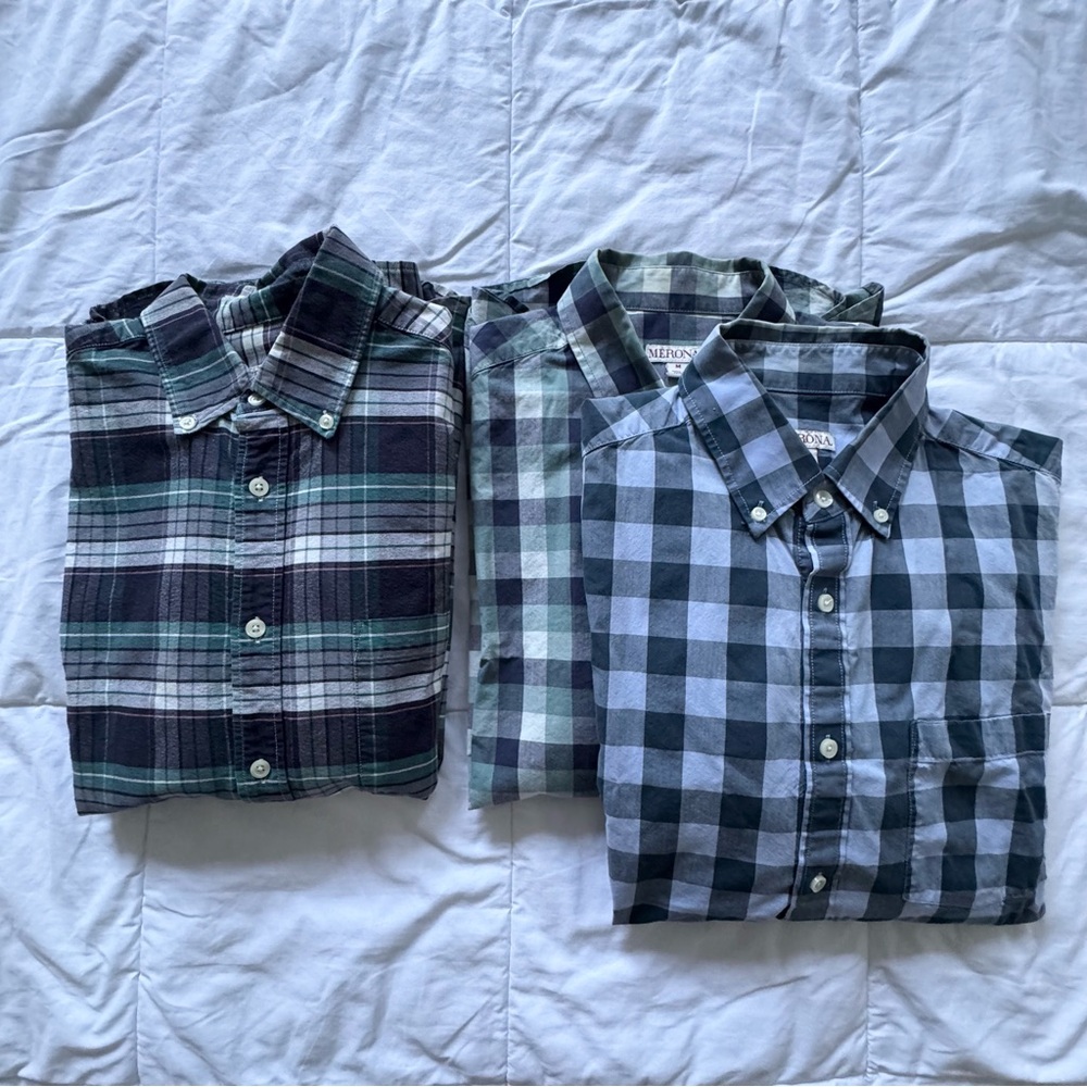 Bundle -3 Merona Men's Plaid long Sleeve Shirts - Blue and Green